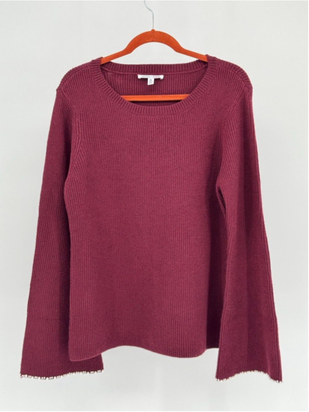 Edited Hunter McGrady Women's Burgundy Ribbed Sweater XL with Pearl Trim